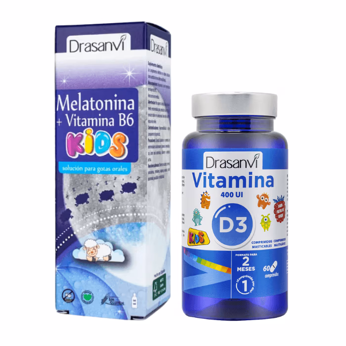 Melatonina Kids 50ml + Vitamina D3 Kids 60 comprimidos masticables