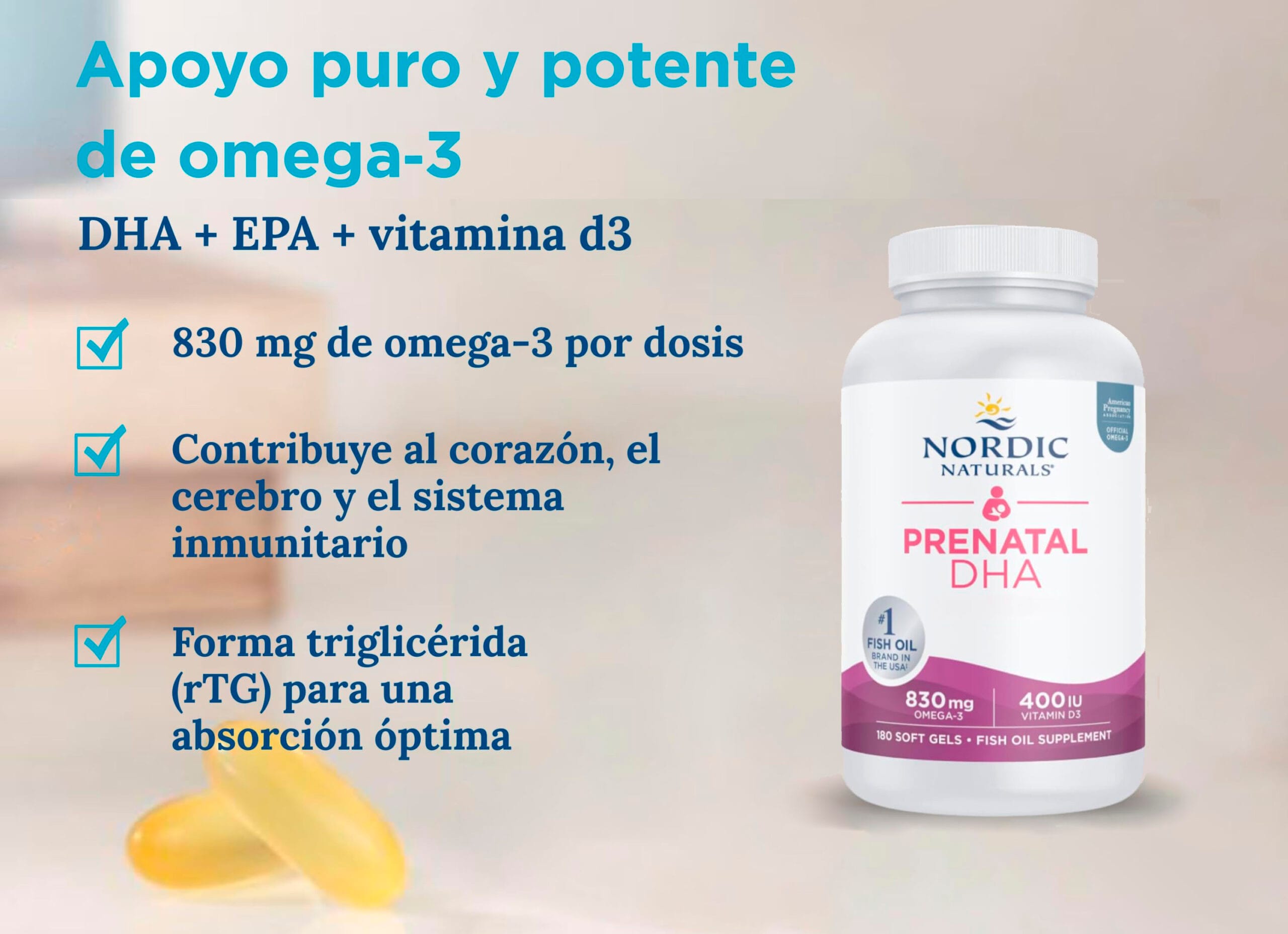 Prenatal DHA 830 mg + 400 UI de Nordic Naturals